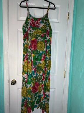 Floral Maxi Sundress in Green, Yellow, Pink